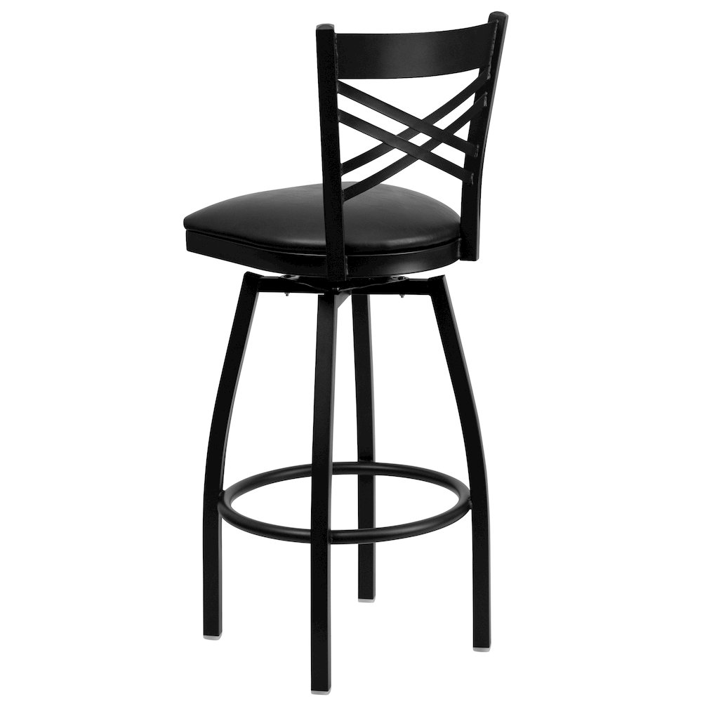 Black ''X'' Back Swivel Metal Barstool - Black Vinyl Seat. Picture 3