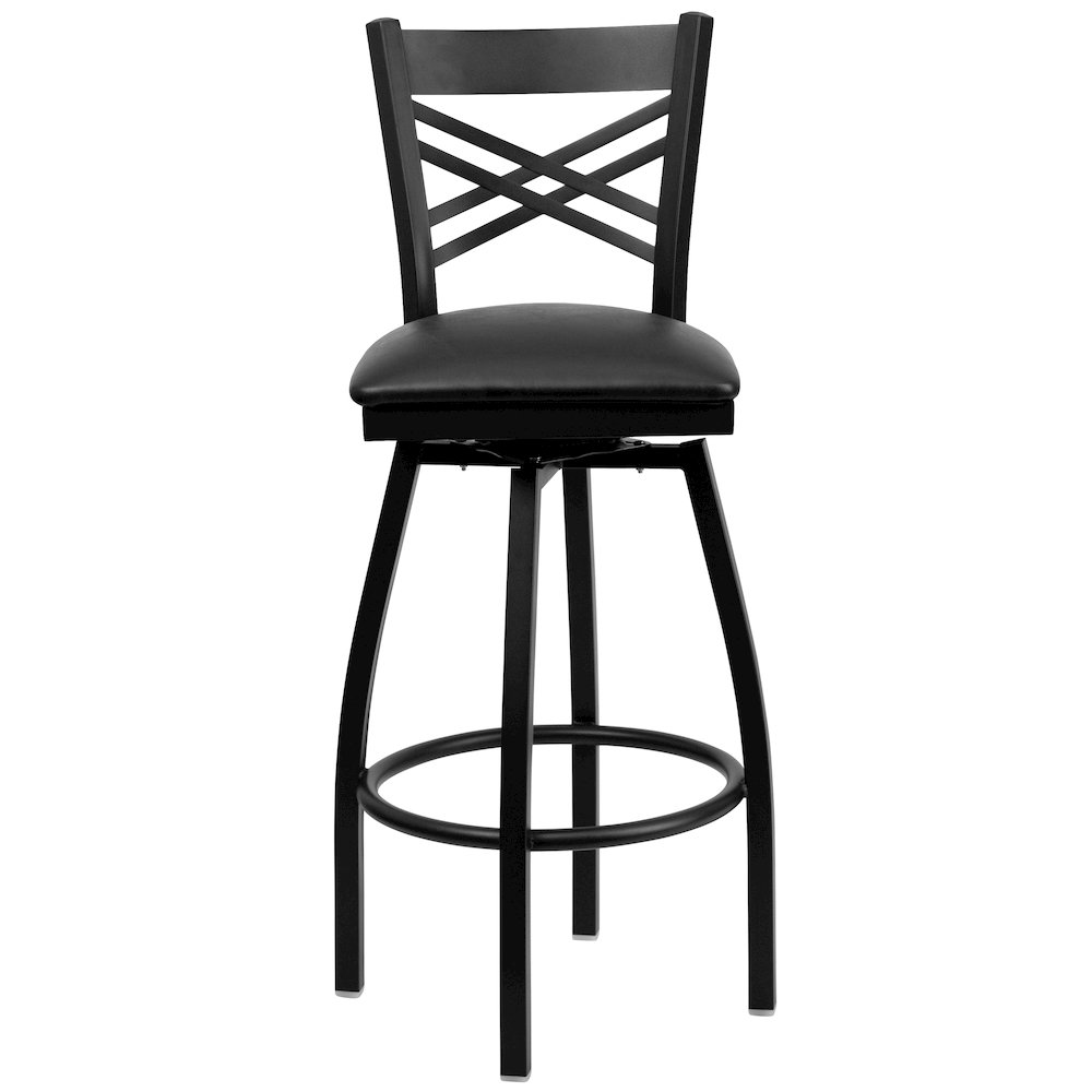 Black ''X'' Back Swivel Metal Barstool - Black Vinyl Seat. Picture 4