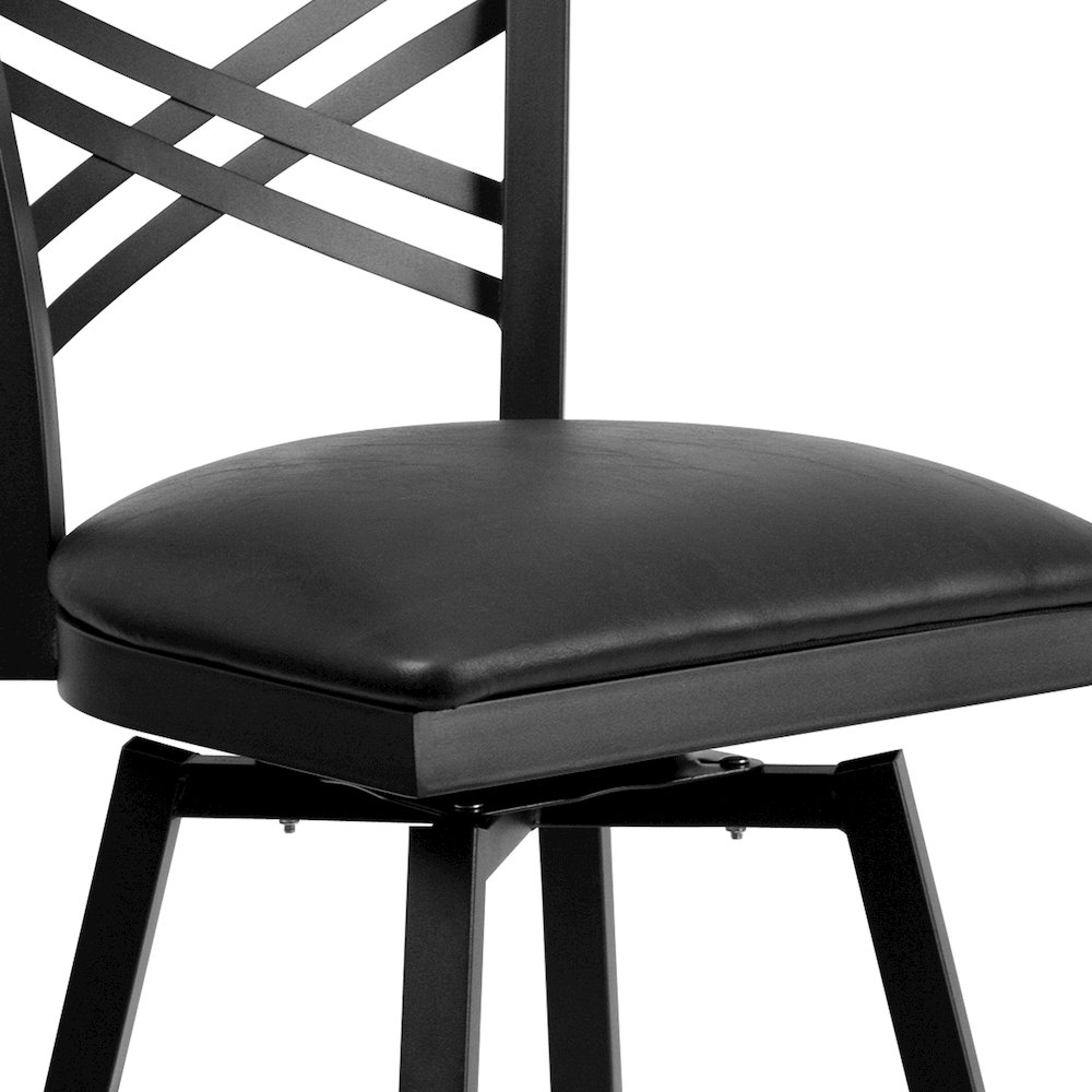 Black ''X'' Back Swivel Metal Barstool - Black Vinyl Seat. Picture 6