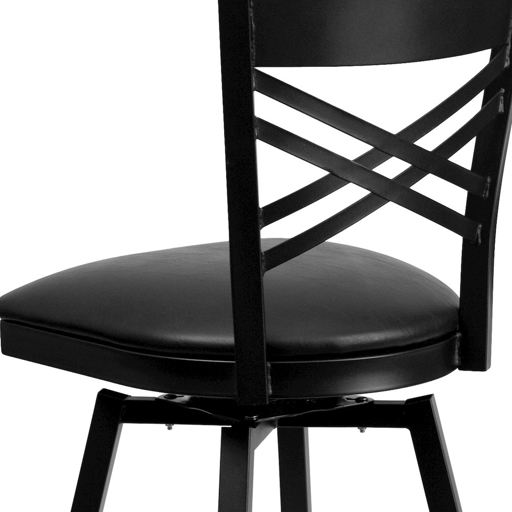 Black ''X'' Back Swivel Metal Barstool - Black Vinyl Seat. Picture 7