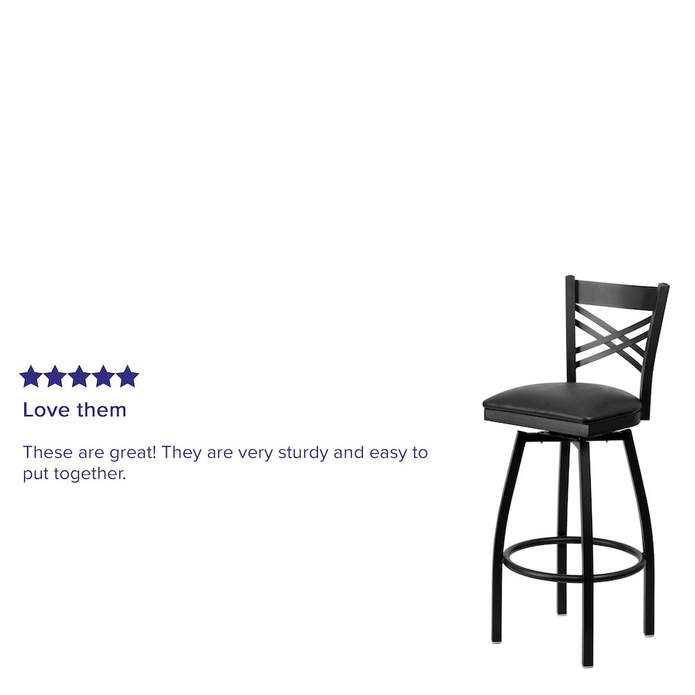 Black ''X'' Back Swivel Metal Barstool - Black Vinyl Seat. Picture 9