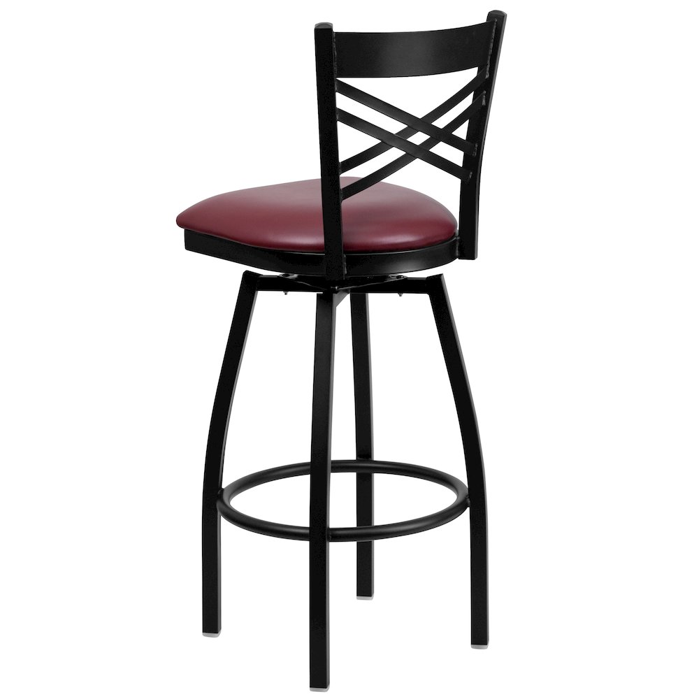 Black ''X'' Back Swivel Metal Barstool - Burgundy Vinyl Seat. Picture 3