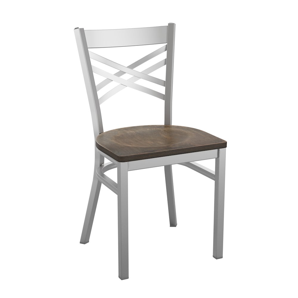 'X'' Back Metal Restaurant Chair - Antique Copper Wood Seat. Picture 1