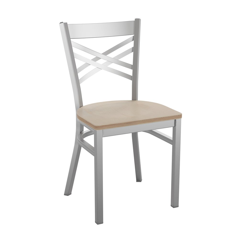 'X'' Back Metal Restaurant Chair - Antique White Wood Seat. Picture 1