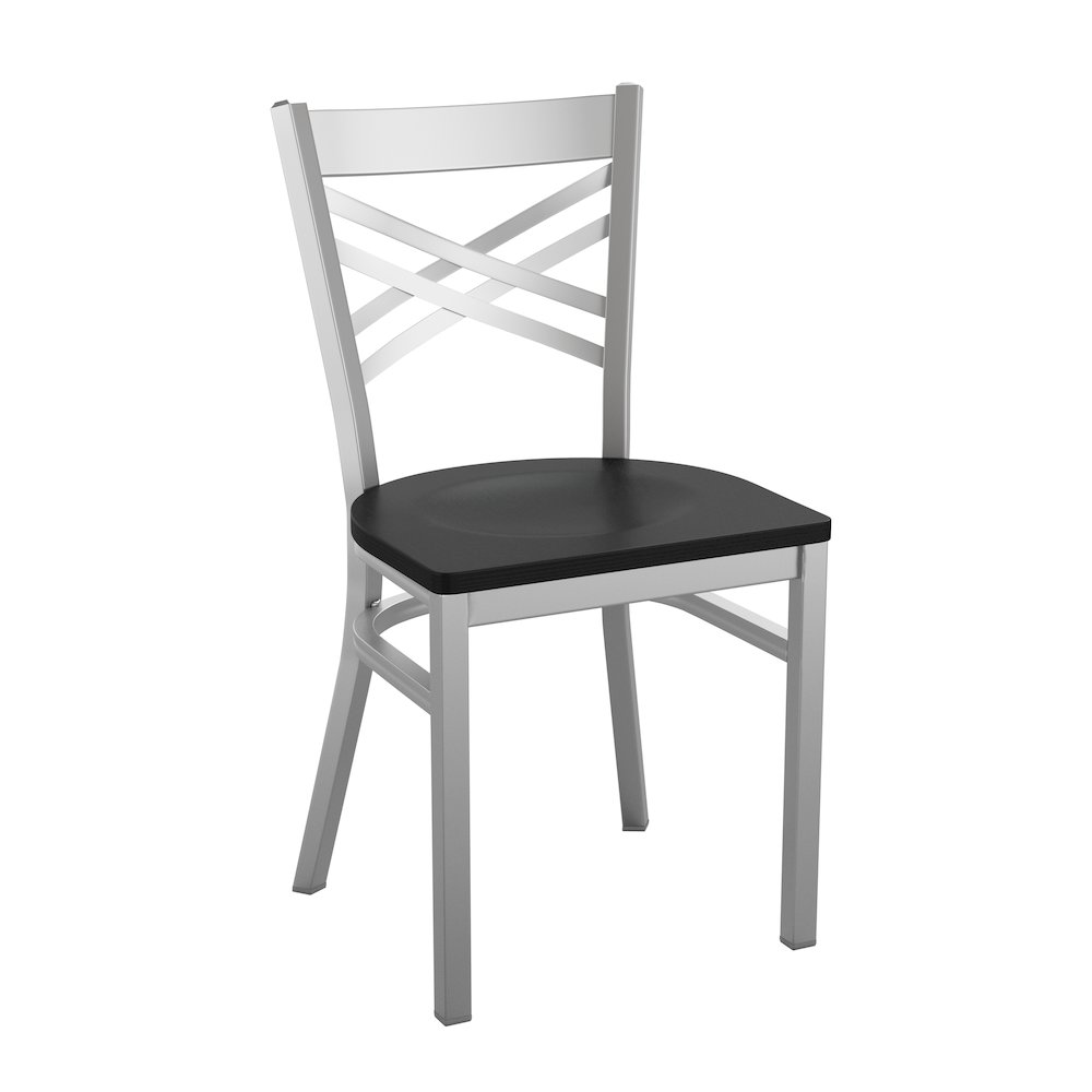 'X'' Back Metal Restaurant Chair - Black Wood Seat. Picture 1