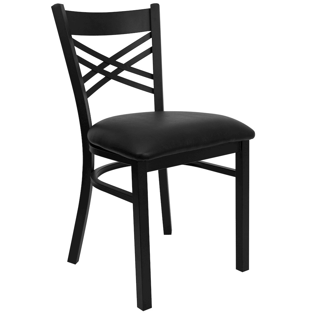 Black ''X'' Back Metal Restaurant Chair - Black Vinyl Seat. Picture 1