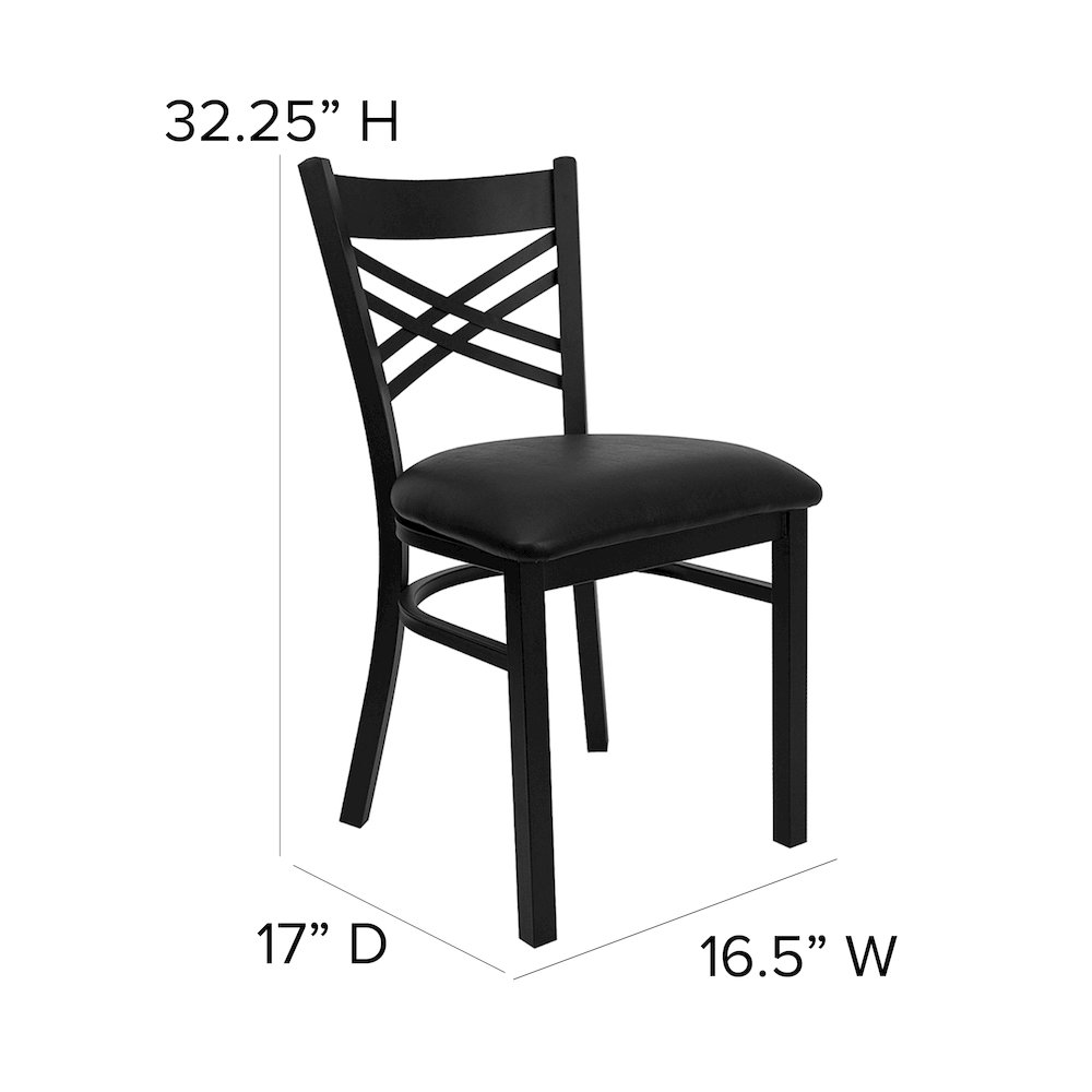 Black ''X'' Back Metal Restaurant Chair - Black Vinyl Seat. Picture 6