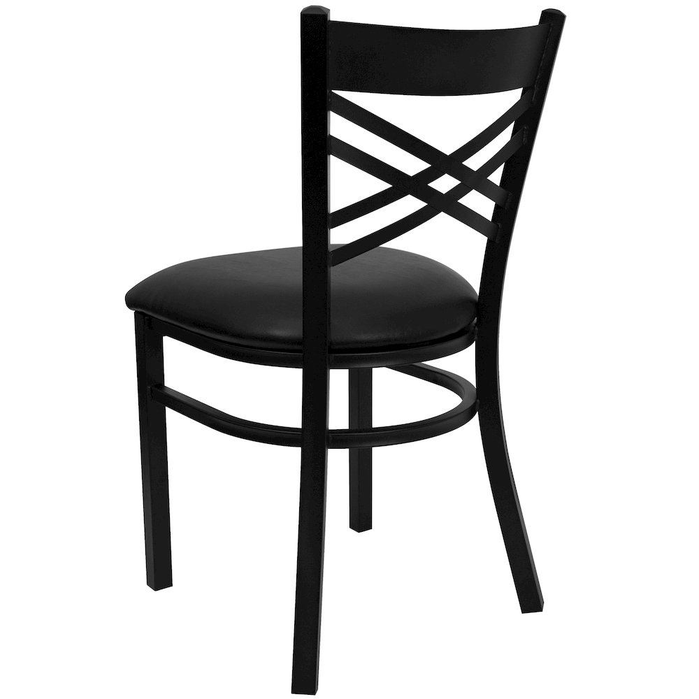 Black ''X'' Back Metal Restaurant Chair - Black Vinyl Seat. Picture 7