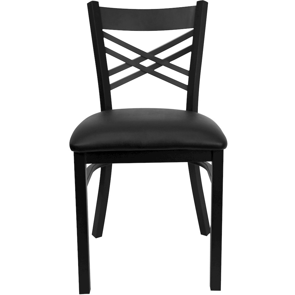 Black ''X'' Back Metal Restaurant Chair - Black Vinyl Seat. Picture 10