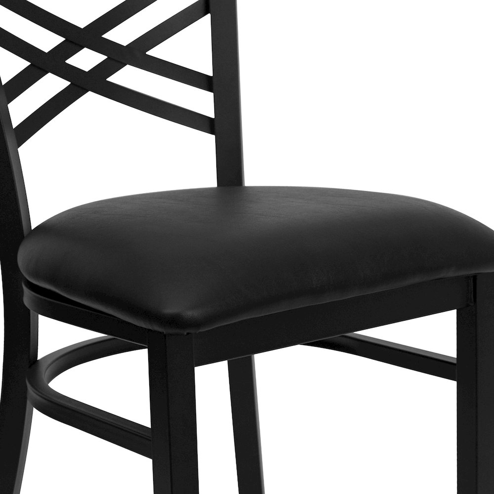 Black ''X'' Back Metal Restaurant Chair - Black Vinyl Seat. Picture 11