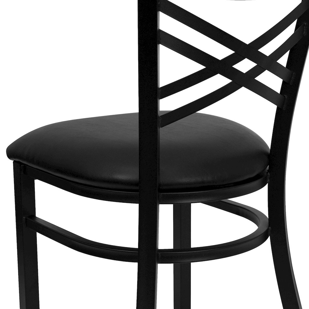 Black ''X'' Back Metal Restaurant Chair - Black Vinyl Seat. Picture 8
