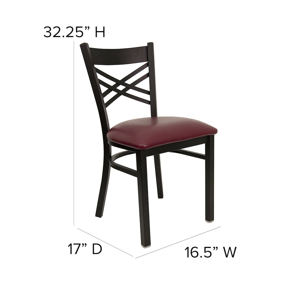 Black ''X'' Back Metal Restaurant Chair - Burgundy Vinyl Seat. Picture 5