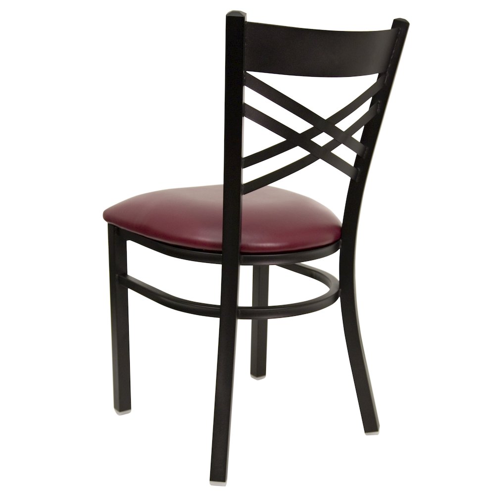 Black ''X'' Back Metal Restaurant Chair - Burgundy Vinyl Seat. Picture 6