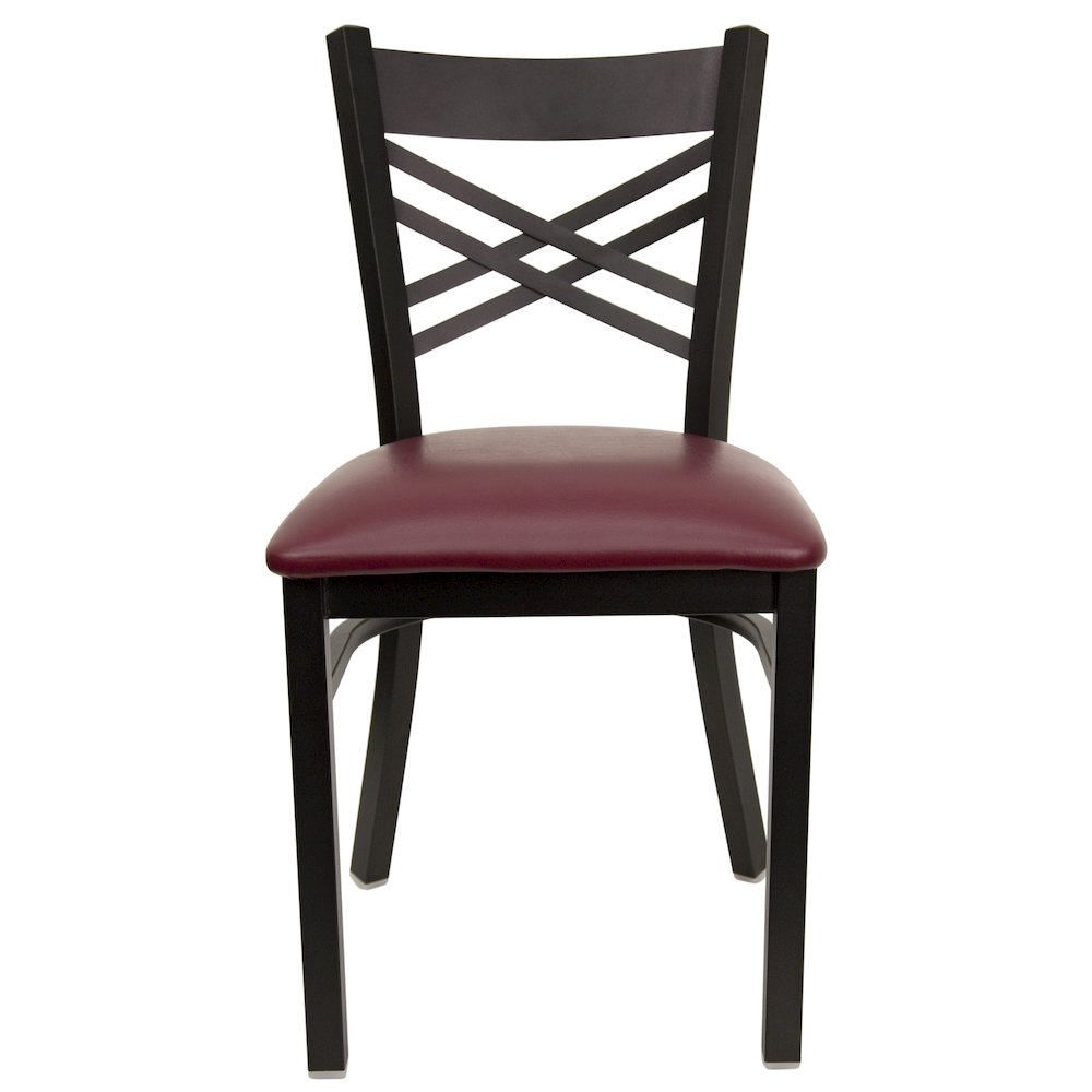 Black ''X'' Back Metal Restaurant Chair - Burgundy Vinyl Seat. Picture 9