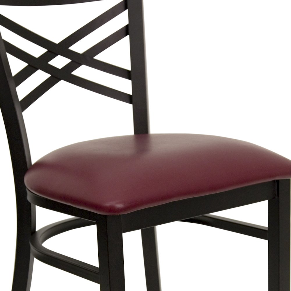 Black ''X'' Back Metal Restaurant Chair - Burgundy Vinyl Seat. Picture 10