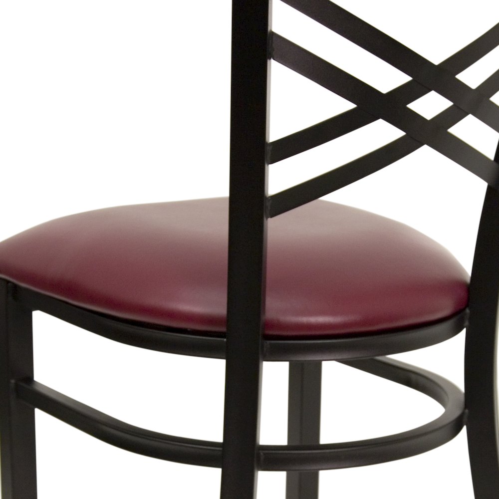 Black ''X'' Back Metal Restaurant Chair - Burgundy Vinyl Seat. Picture 7