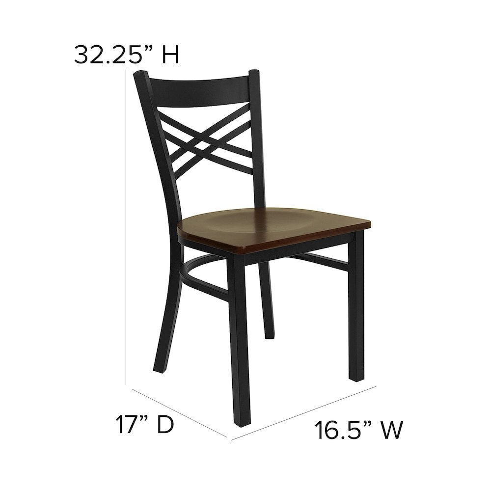 Black ''X'' Back Metal Restaurant Chair - Mahogany Wood Seat. Picture 5