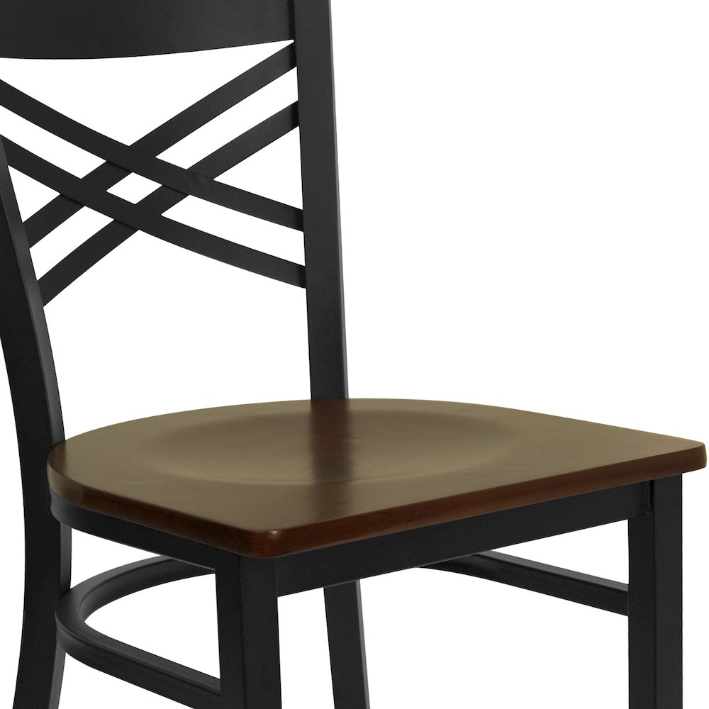 Black ''X'' Back Metal Restaurant Chair - Mahogany Wood Seat. Picture 7