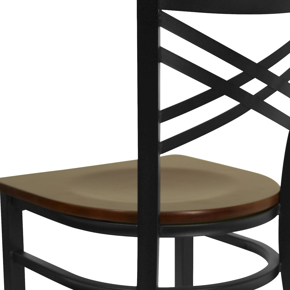 Black ''X'' Back Metal Restaurant Chair - Mahogany Wood Seat. Picture 10