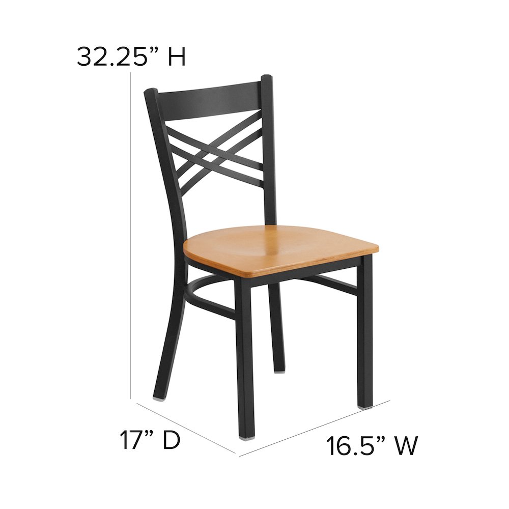 Black ''X'' Back Metal Restaurant Chair - Natural Wood Seat. Picture 5