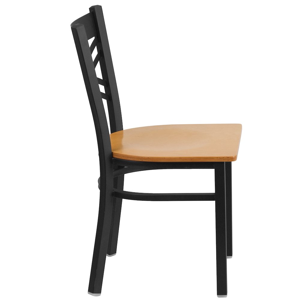 Black ''X'' Back Metal Restaurant Chair - Natural Wood Seat. Picture 8