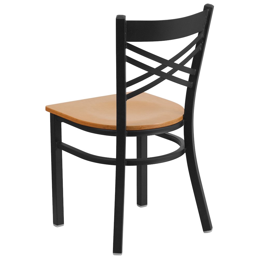 Black ''X'' Back Metal Restaurant Chair - Natural Wood Seat. Picture 6
