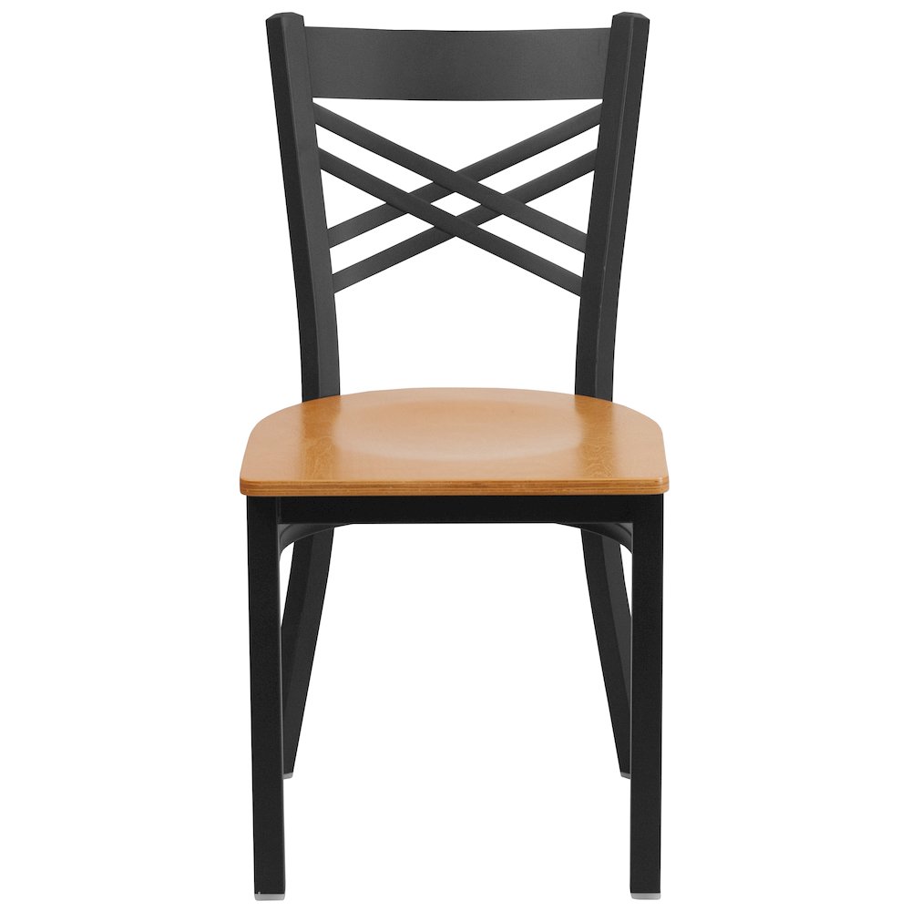Black ''X'' Back Metal Restaurant Chair - Natural Wood Seat. Picture 9