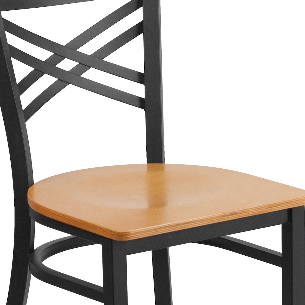 Black ''X'' Back Metal Restaurant Chair - Natural Wood Seat. Picture 7