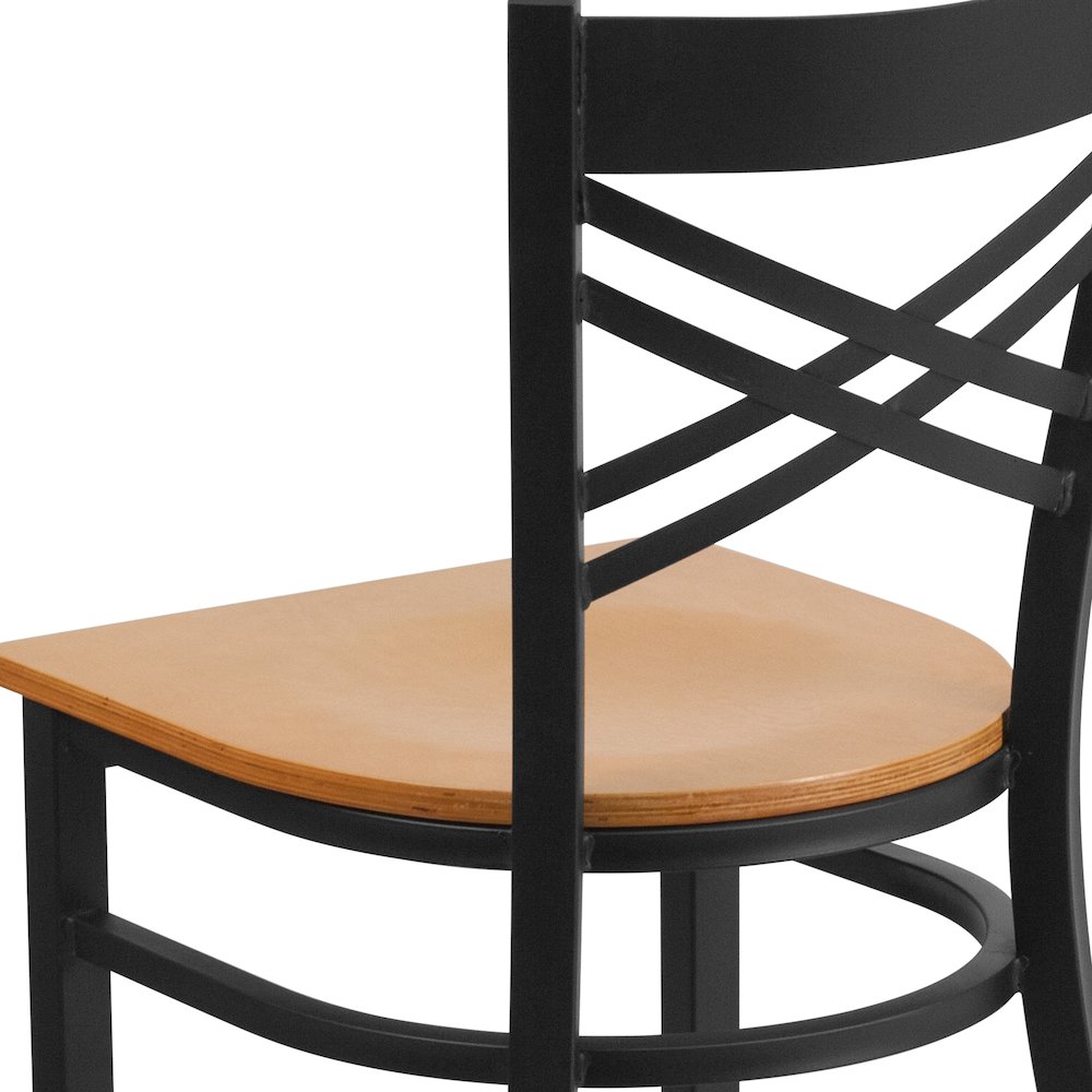 Black ''X'' Back Metal Restaurant Chair - Natural Wood Seat. Picture 10
