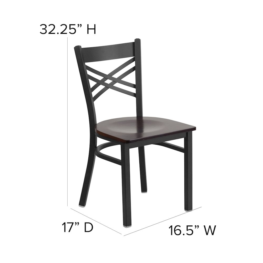 Black ''X'' Back Metal Restaurant Chair - Walnut Wood Seat. Picture 5