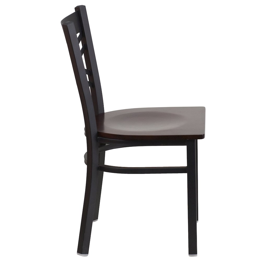 Black ''X'' Back Metal Restaurant Chair - Walnut Wood Seat. Picture 8