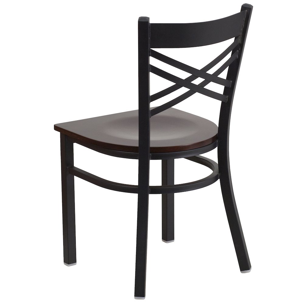Black ''X'' Back Metal Restaurant Chair - Walnut Wood Seat. Picture 6