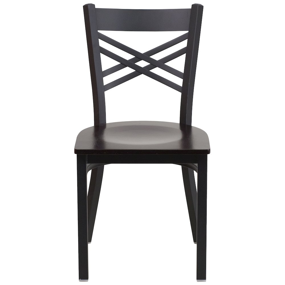 Black ''X'' Back Metal Restaurant Chair - Walnut Wood Seat. Picture 9