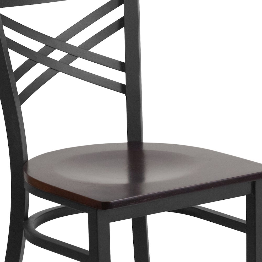 Black ''X'' Back Metal Restaurant Chair - Walnut Wood Seat. Picture 7