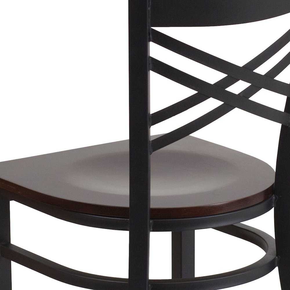Black ''X'' Back Metal Restaurant Chair - Walnut Wood Seat. Picture 10