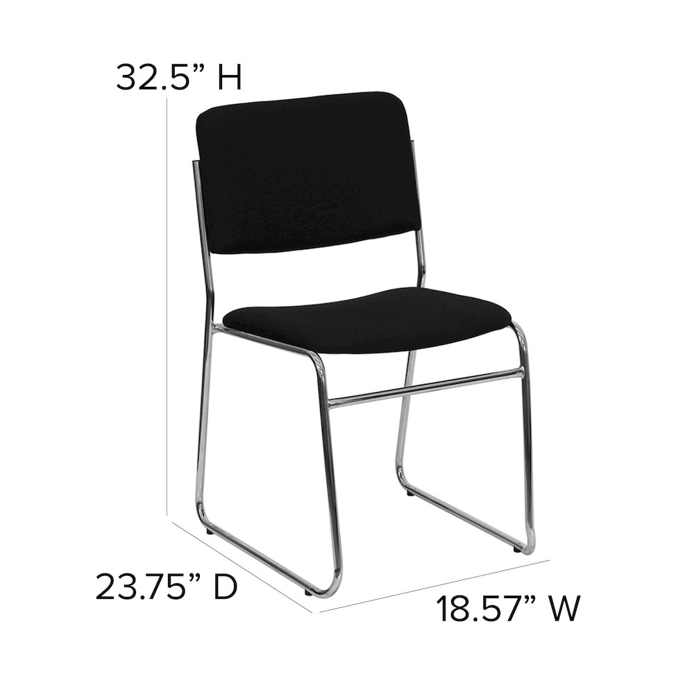 500 lb. Capacity Black Fabric High Density Stacking Chair with Chrome Sled Base. Picture 6