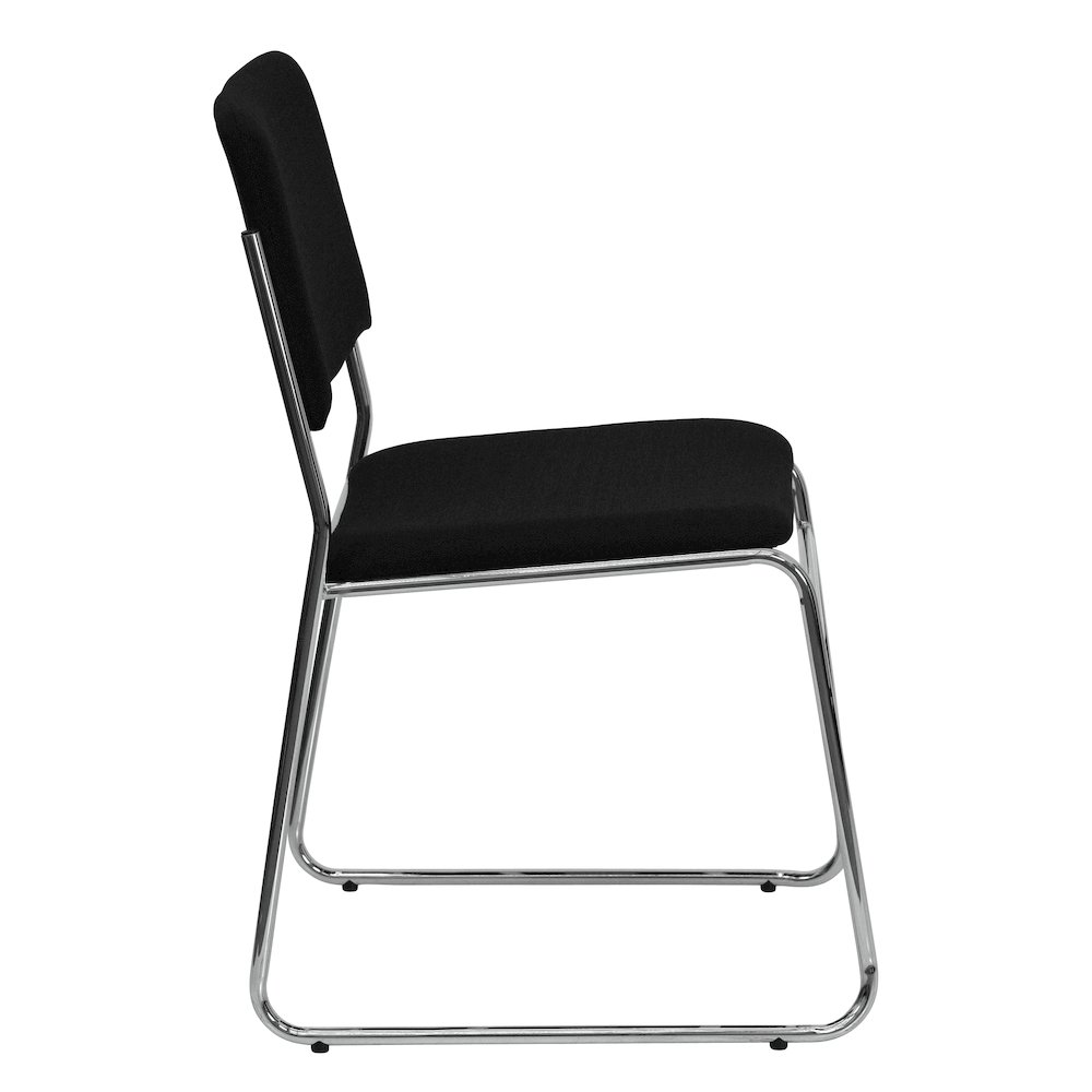 500 lb. Capacity Black Fabric High Density Stacking Chair with Chrome Sled Base. Picture 9