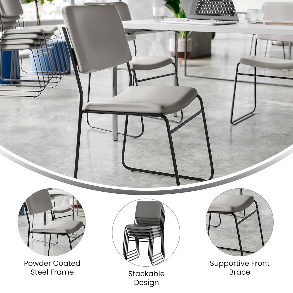 HERCULES 500 lb. Capacity High Density Gray Vinyl Stacking Chair with Sled Base. Picture 2