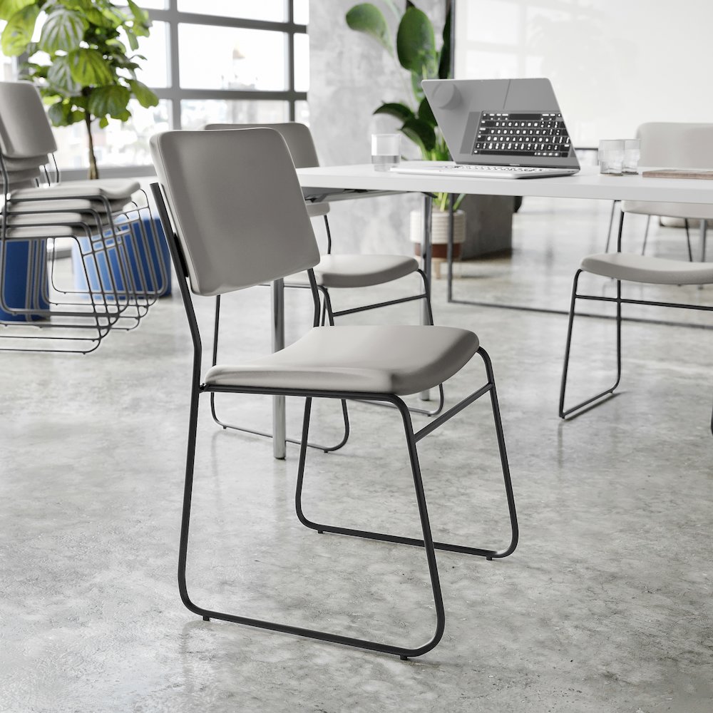 HERCULES 500 lb. Capacity High Density Gray Vinyl Stacking Chair with Sled Base. Picture 3