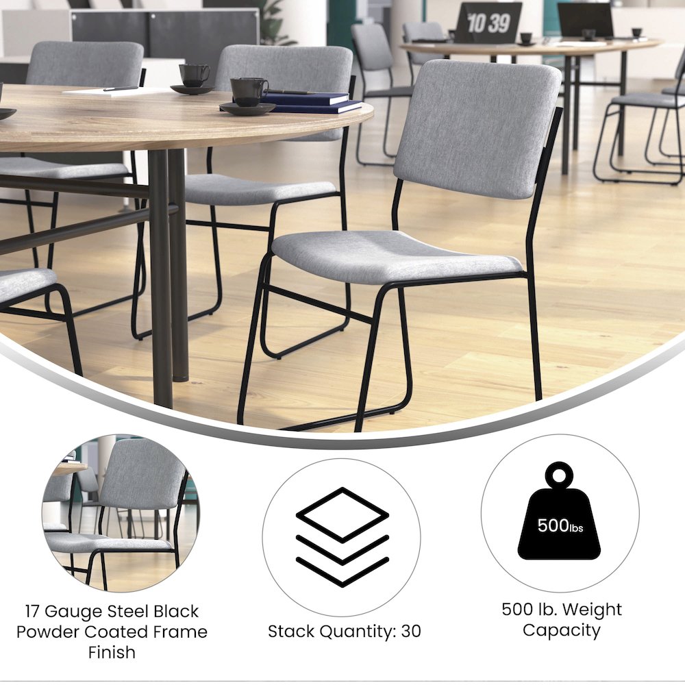 500 lb. Capacity High Density Gray Fabric Stacking Chair with Sled Base. Picture 4