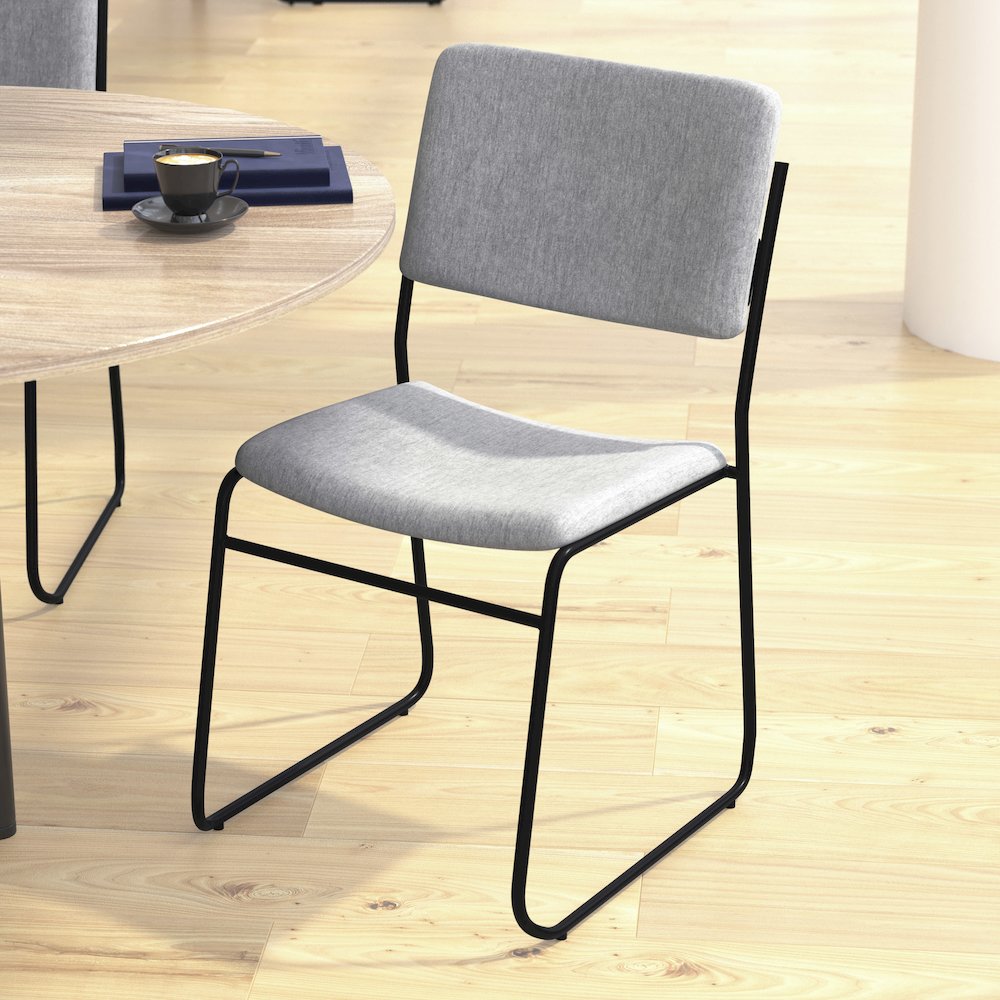 500 lb. Capacity High Density Gray Fabric Stacking Chair with Sled Base. Picture 6