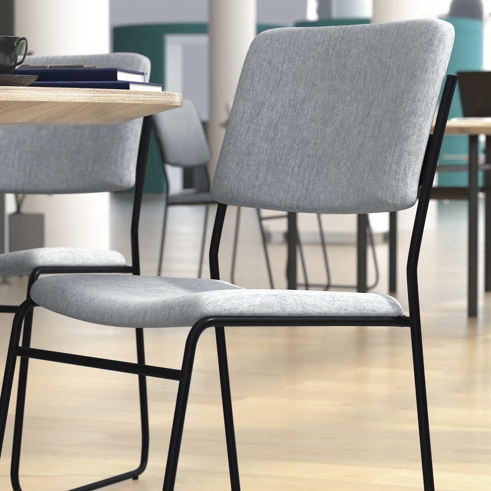 500 lb. Capacity High Density Gray Fabric Stacking Chair with Sled Base. Picture 7
