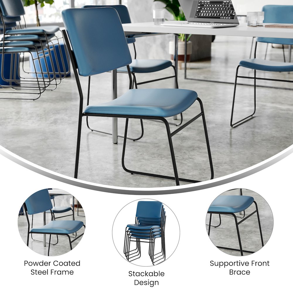 HERCULES 500 lb. Capacity High Density Navy Vinyl Stacking Chair with Sled Base. Picture 2