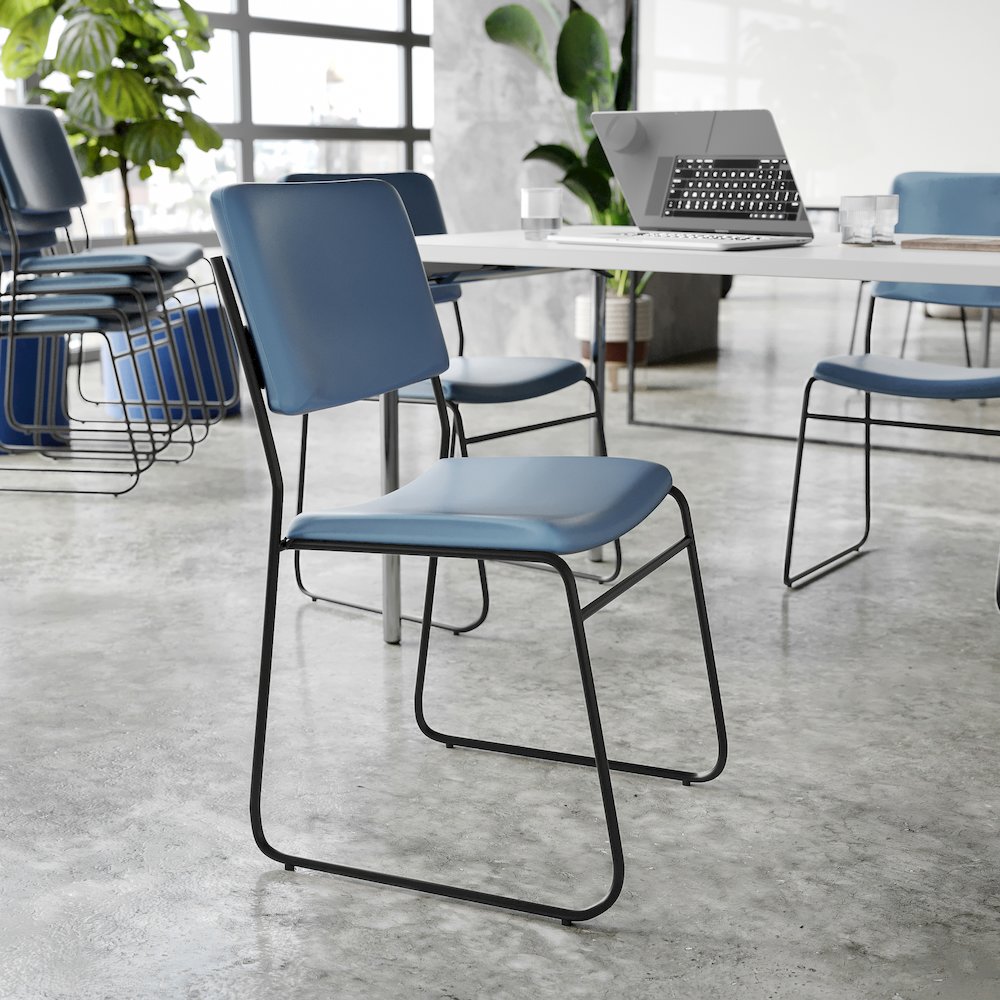 HERCULES 500 lb. Capacity High Density Navy Vinyl Stacking Chair with Sled Base. Picture 3