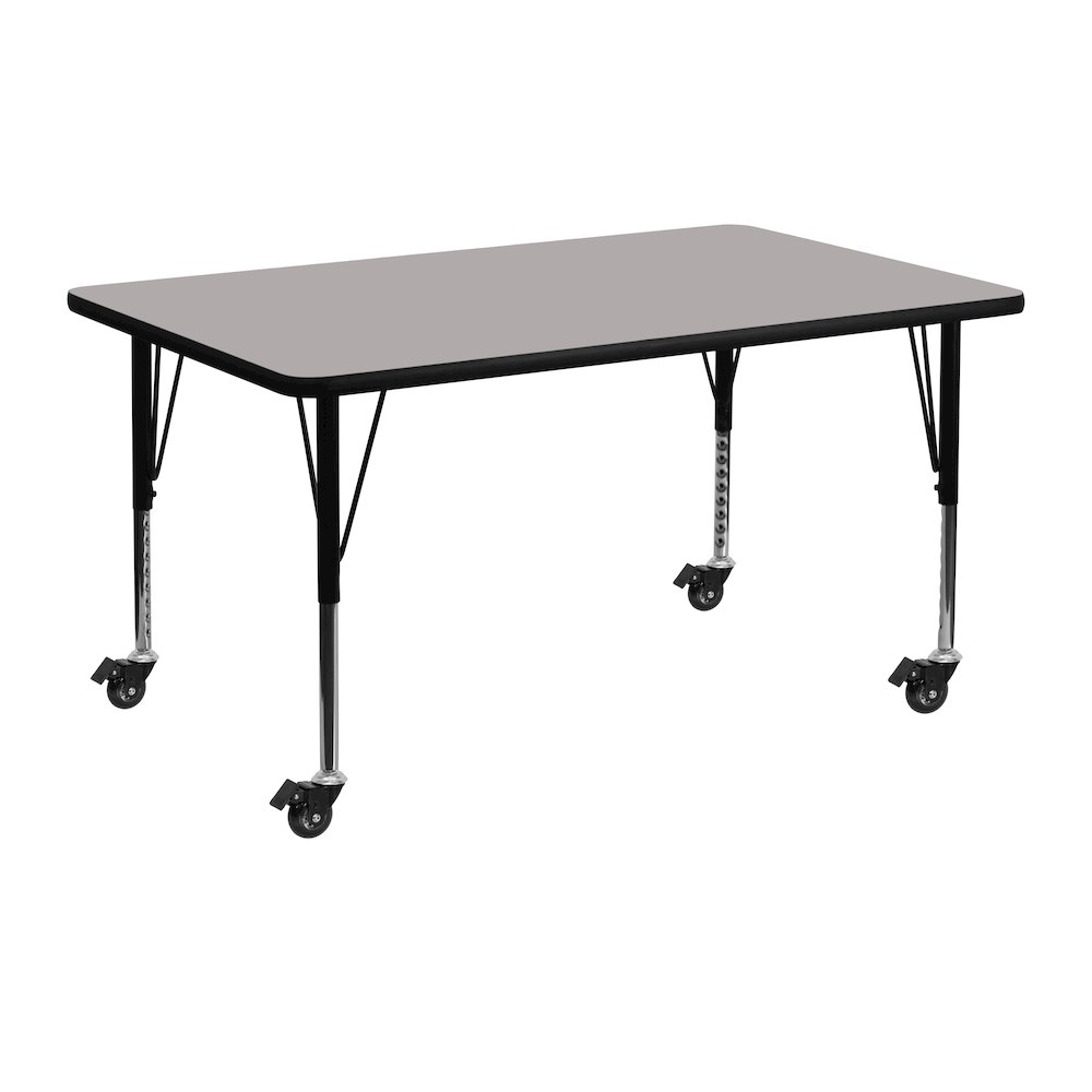 Mobile 24''W x 48''L Rectangular Grey HP Laminate Activity Table - Height Adjustable Short Legs. Picture 1