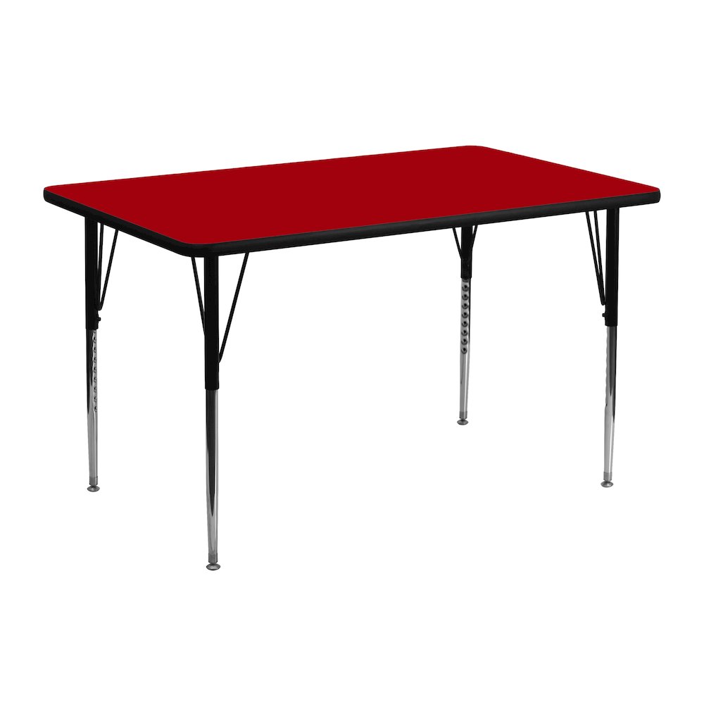 24''W x 48''L Rectangular Red Thermal Laminate Activity Table - Standard Height Adjustable Legs. Picture 1