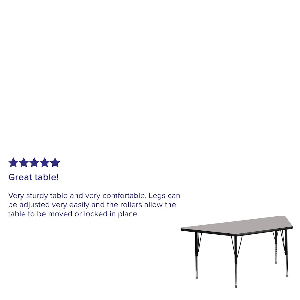 22.5''W x 45''L Trapezoid Grey HP Activity Table - Height Adjustable Short Legs. Picture 3