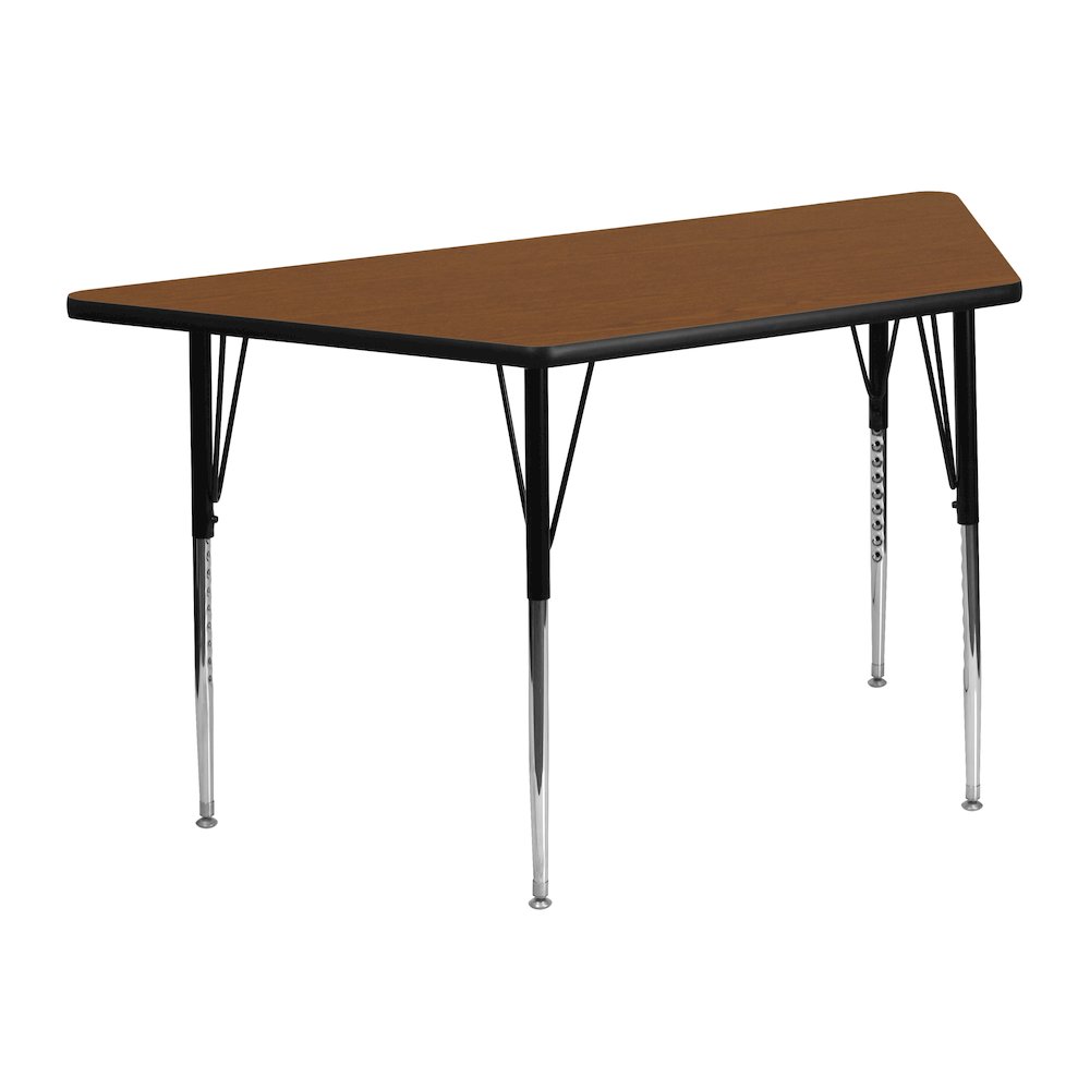22.5''W x 45''L Trapezoid Oak HP Laminate Activity Table - Standard Height Adjustable Legs. Picture 1