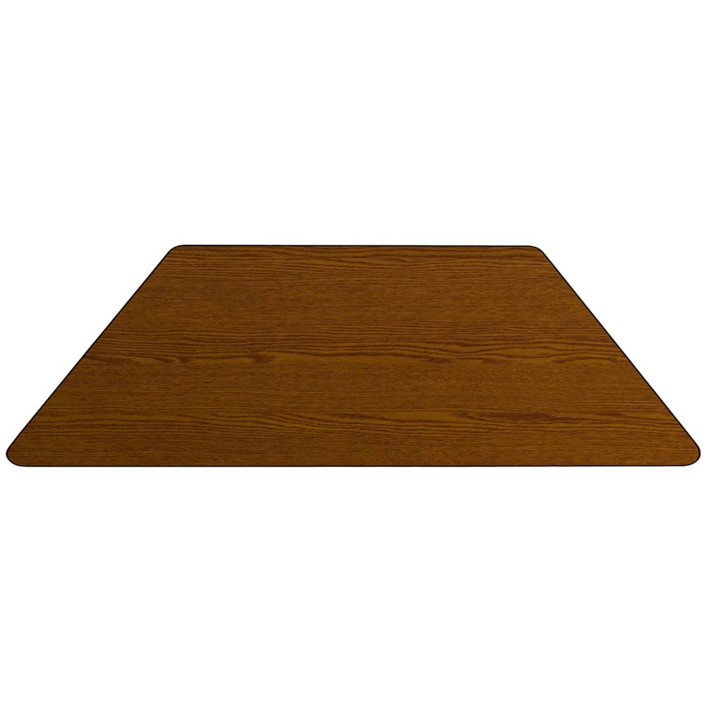 22.5''W x 45''L Trapezoid Oak HP Laminate Activity Table - Standard Height Adjustable Legs. Picture 2