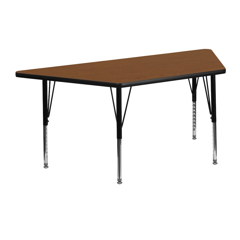 22.5''W x 45''L Trapezoid Oak HP Activity Table - Height Adjustable Short Legs. Picture 1